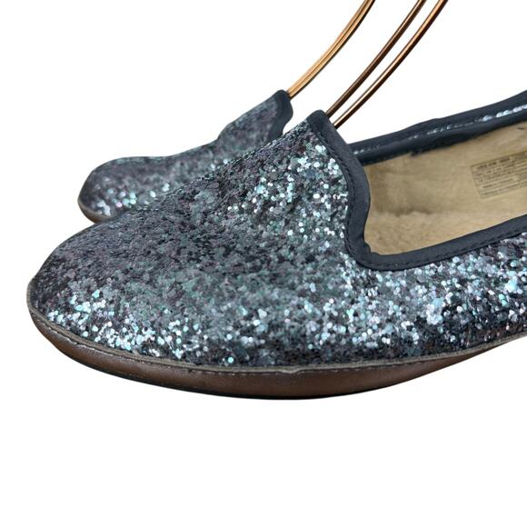 Ugg Alloway Ice Blue Glitter Sherpa Wool Lined Slip On Flats Shoes Womens sz 12 - Picture 8 of 16